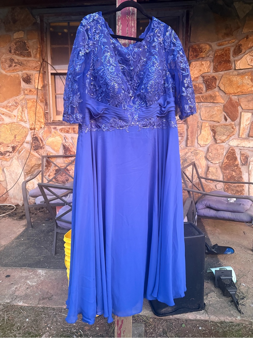 Elegant Royal Blue Embroidered Evening Dress